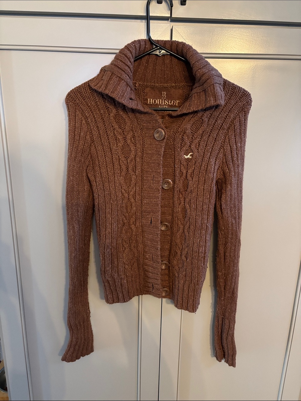 Y2K Hollister Women's Brown Cable-Knit Button down Cardigan L